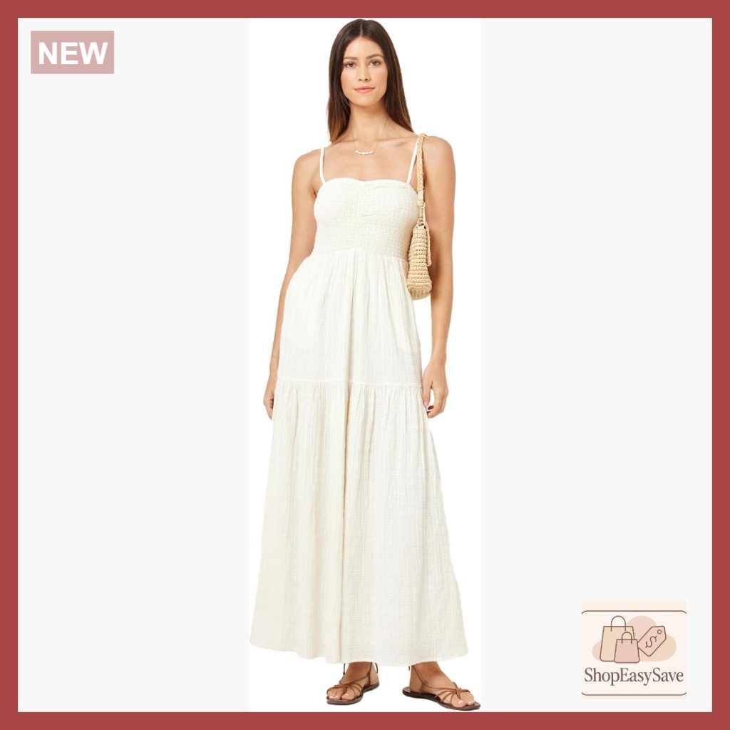 Maxi Dress With Adjustable Straps Tiered Skirt Flowy Chic Vacation Wear 100%